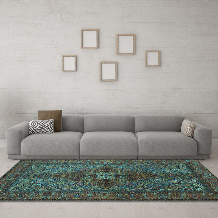 Machine Washable Persian Light Blue Traditional Rug in a Living Room, wshtr103lblu