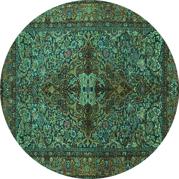 Round Machine Washable Persian Turquoise Traditional Area Rugs, wshtr103turq