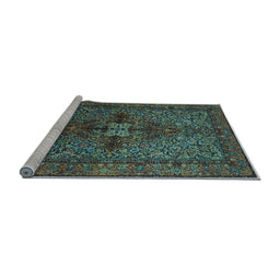 Sideview of Machine Washable Persian Light Blue Traditional Rug, wshtr103lblu