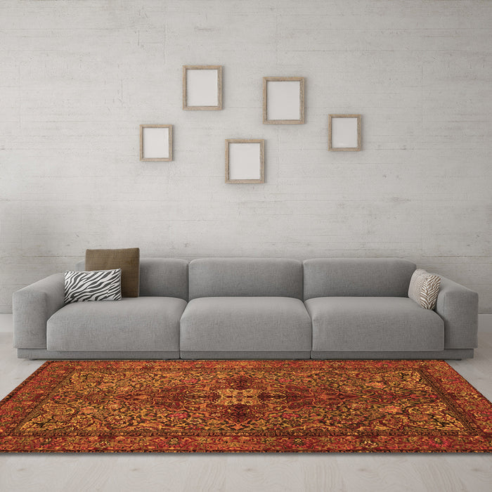 Machine Washable Persian Orange Traditional Area Rugs in a Living Room, wshtr103org