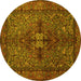 Round Persian Yellow Traditional Rug, tr103yw