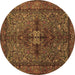 Round Persian Brown Traditional Rug, tr103brn