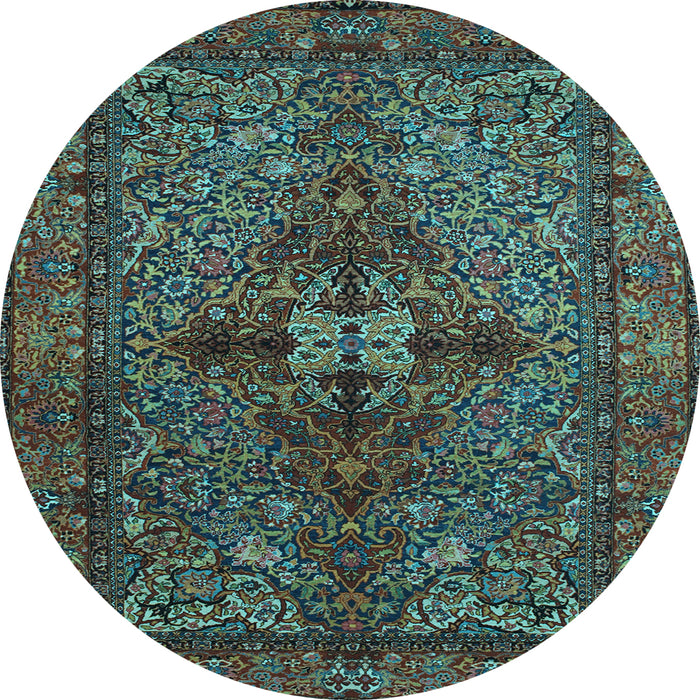 Round Machine Washable Persian Light Blue Traditional Rug, wshtr103lblu