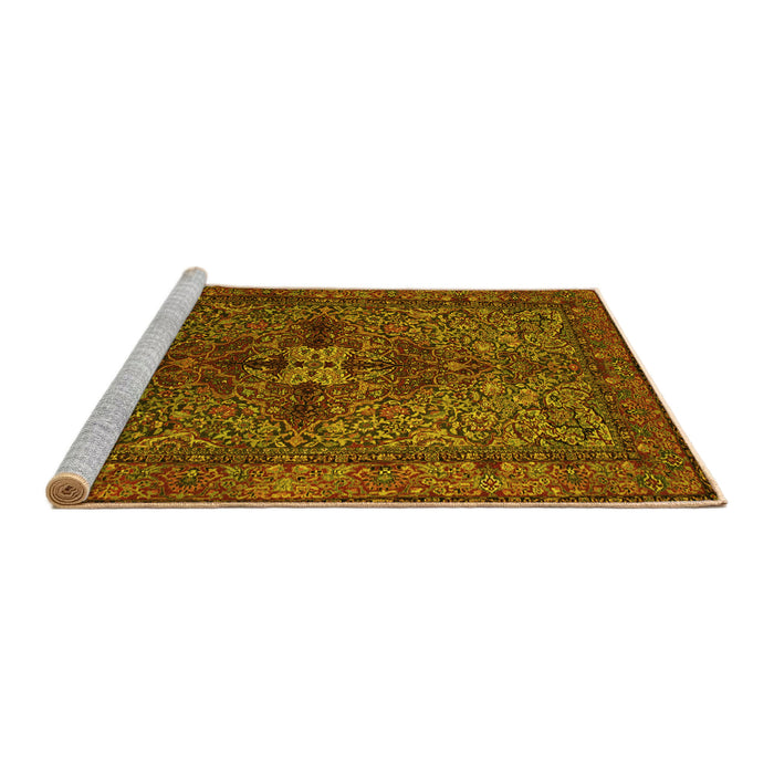 Sideview of Machine Washable Persian Yellow Traditional Rug, wshtr103yw