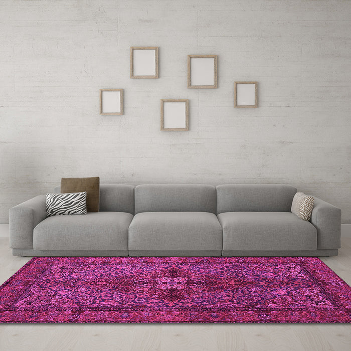 Machine Washable Persian Pink Traditional Rug in a Living Room, wshtr103pnk