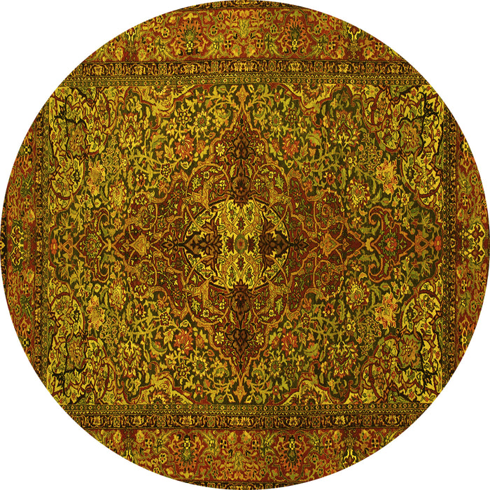 Round Machine Washable Persian Yellow Traditional Rug, wshtr103yw