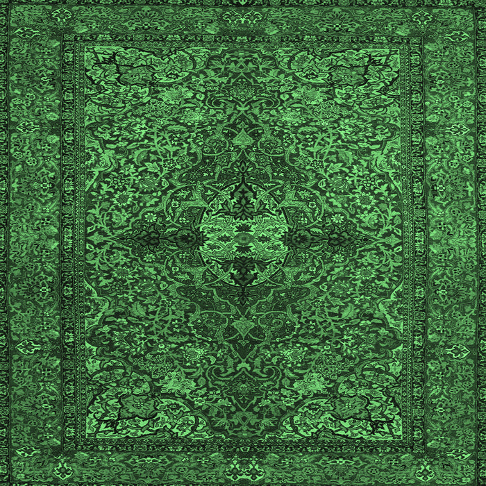 Square Machine Washable Persian Emerald Green Traditional Area Rugs, wshtr103emgrn