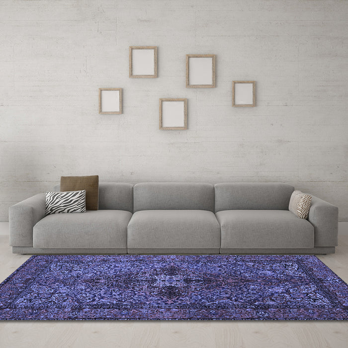 Machine Washable Persian Blue Traditional Rug in a Living Room, wshtr103blu