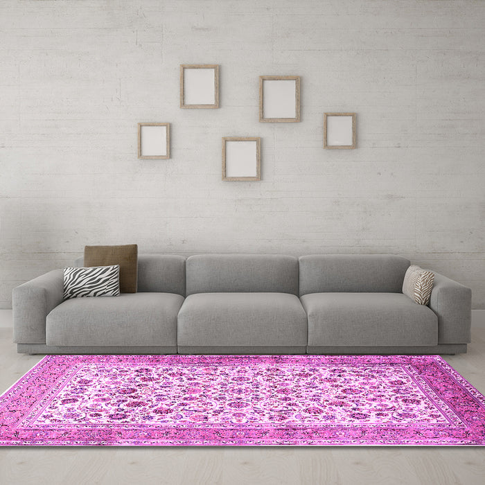 Machine Washable Persian Pink Traditional Rug in a Living Room, wshtr1040pnk
