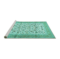 Sideview of Machine Washable Persian Turquoise Traditional Area Rugs, wshtr1040turq