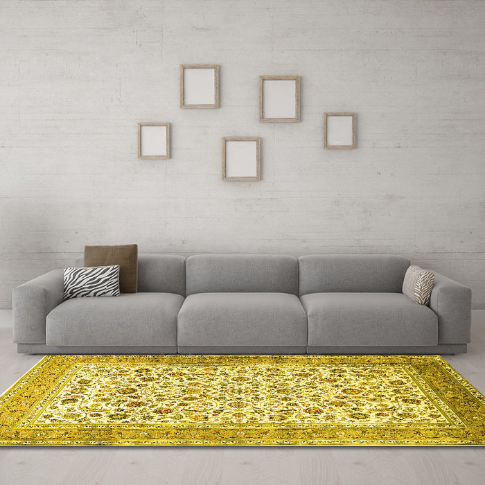 Machine Washable Persian Yellow Traditional Rug in a Living Room, wshtr1040yw