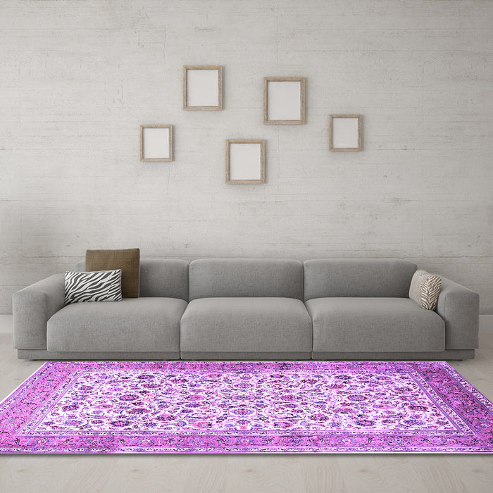 Machine Washable Persian Purple Traditional Area Rugs in a Living Room, wshtr1040pur
