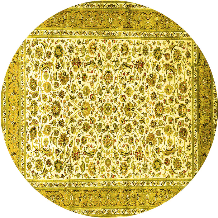 Round Persian Yellow Traditional Rug, tr1040yw