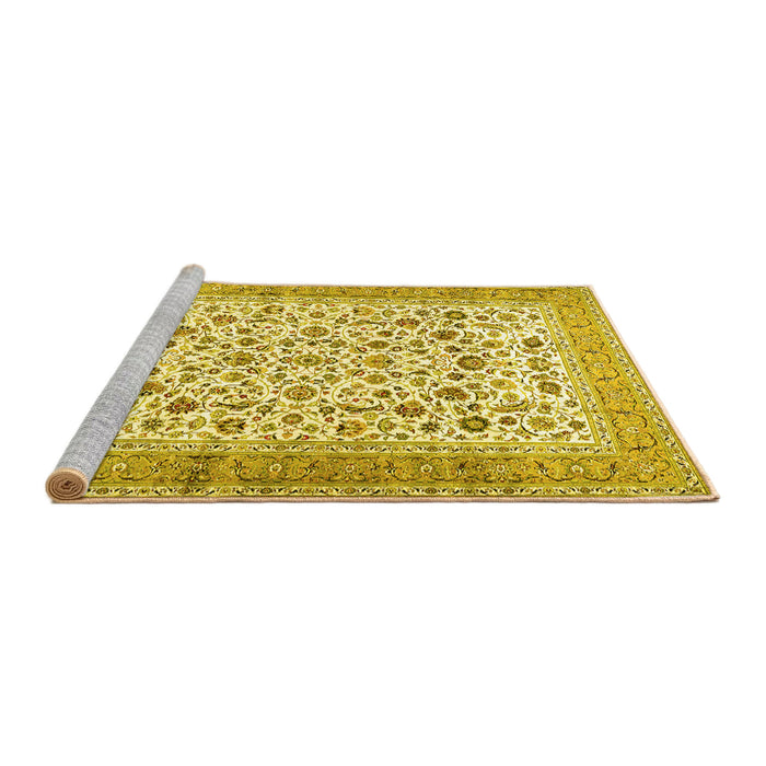Sideview of Machine Washable Persian Yellow Traditional Rug, wshtr1040yw