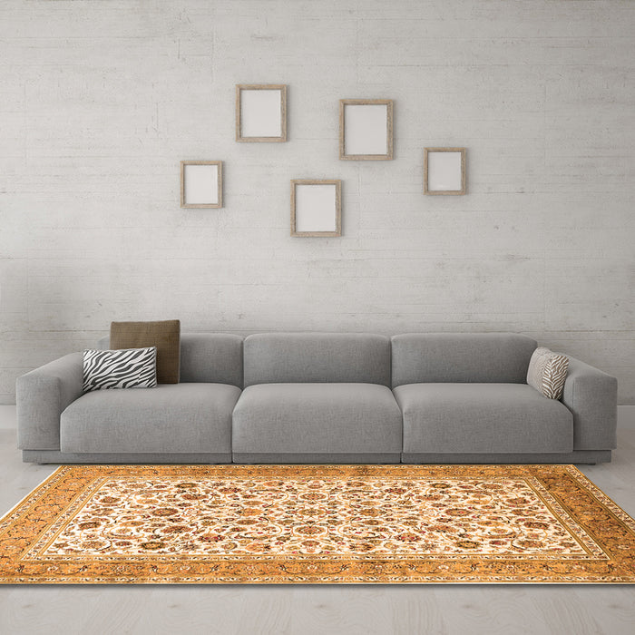 Machine Washable Persian Orange Traditional Area Rugs in a Living Room, wshtr1040org