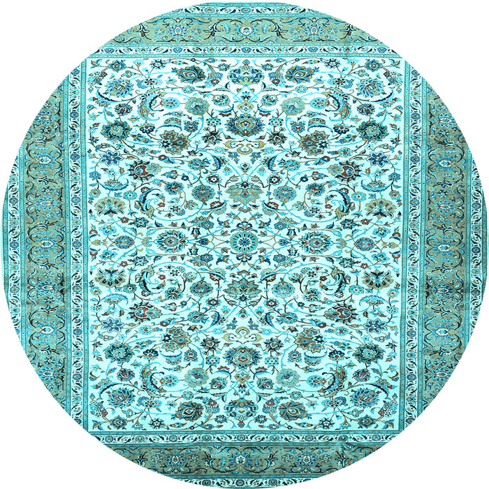 Round Machine Washable Persian Light Blue Traditional Rug, wshtr1040lblu