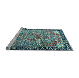 Sideview of Machine Washable Medallion Light Blue Traditional Rug, wshtr1041lblu