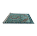 Sideview of Machine Washable Medallion Light Blue Traditional Rug, wshtr1041lblu