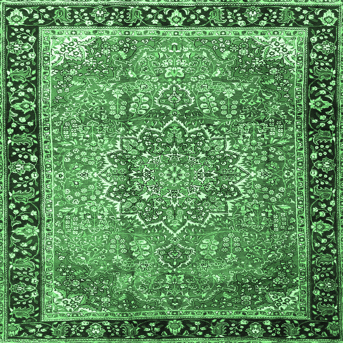Square Machine Washable Medallion Emerald Green Traditional Area Rugs, wshtr1041emgrn