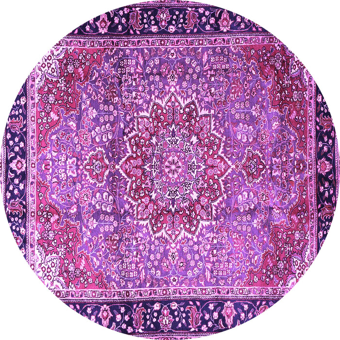 Round Machine Washable Medallion Purple Traditional Area Rugs, wshtr1041pur