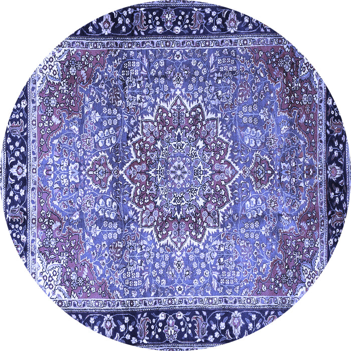 Round Machine Washable Medallion Blue Traditional Rug, wshtr1041blu