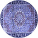 Round Machine Washable Medallion Blue Traditional Rug, wshtr1041blu