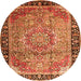 Machine Washable Medallion Orange Traditional Area Rugs, wshtr1041org