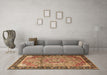 Machine Washable Medallion Brown Traditional Rug in a Living Room,, wshtr1041brn