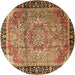 Round Machine Washable Medallion Brown Traditional Rug, wshtr1041brn