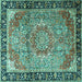 Square Machine Washable Medallion Turquoise Traditional Area Rugs, wshtr1041turq