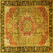 Square Machine Washable Medallion Yellow Traditional Rug, wshtr1041yw