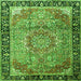 Round Machine Washable Medallion Green Traditional Area Rugs, wshtr1041grn