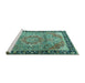 Sideview of Machine Washable Medallion Turquoise Traditional Area Rugs, wshtr1041turq