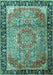 Machine Washable Medallion Turquoise Traditional Area Rugs, wshtr1041turq