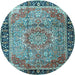 Round Medallion Light Blue Traditional Rug, tr1041lblu