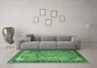 Machine Washable Medallion Emerald Green Traditional Area Rugs in a Living Room,, wshtr1041emgrn