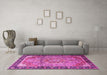 Machine Washable Medallion Pink Traditional Rug in a Living Room, wshtr1041pnk