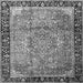 Round Machine Washable Medallion Gray Traditional Rug, wshtr1041gry