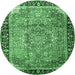 Round Medallion Emerald Green Traditional Rug, tr1041emgrn