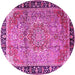 Round Machine Washable Medallion Pink Traditional Rug, wshtr1041pnk