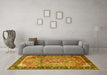 Machine Washable Medallion Yellow Traditional Rug in a Living Room, wshtr1041yw