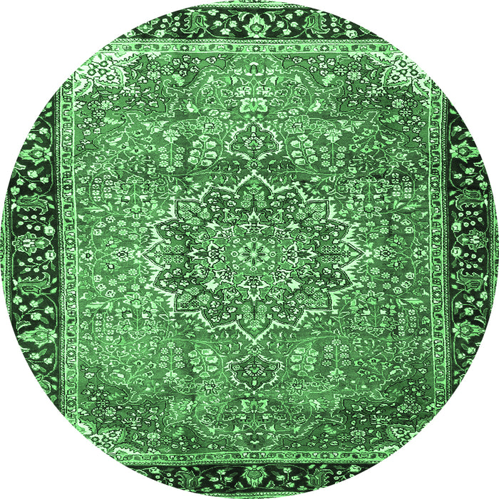 Round Machine Washable Medallion Emerald Green Traditional Area Rugs, wshtr1041emgrn