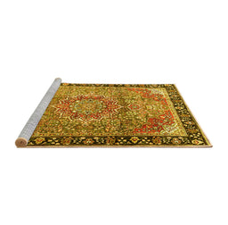 Sideview of Machine Washable Medallion Yellow Traditional Rug, wshtr1041yw