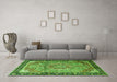 Machine Washable Medallion Green Traditional Area Rugs in a Living Room,, wshtr1041grn