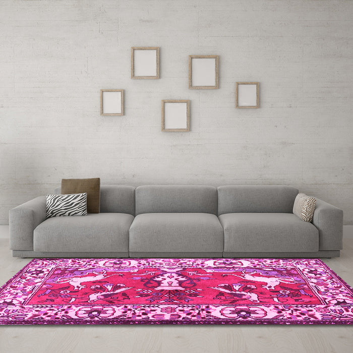 Machine Washable Animal Pink Traditional Rug in a Living Room, wshtr1042pnk