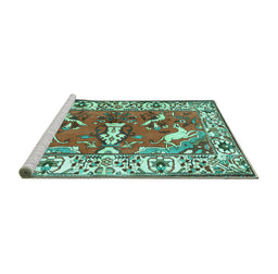 Sideview of Machine Washable Animal Turquoise Traditional Area Rugs, wshtr1042turq