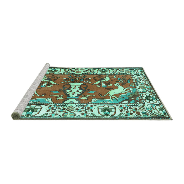 Sideview of Machine Washable Animal Turquoise Traditional Area Rugs, wshtr1042turq