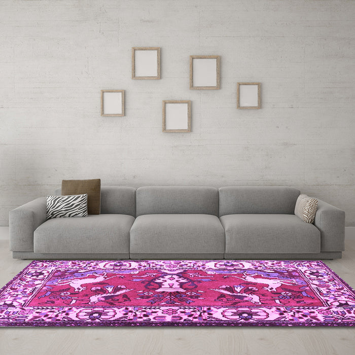 Machine Washable Animal Purple Traditional Area Rugs in a Living Room, wshtr1042pur