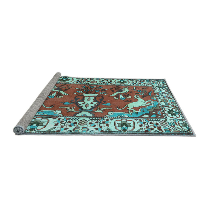 Sideview of Machine Washable Animal Light Blue Traditional Rug, wshtr1042lblu