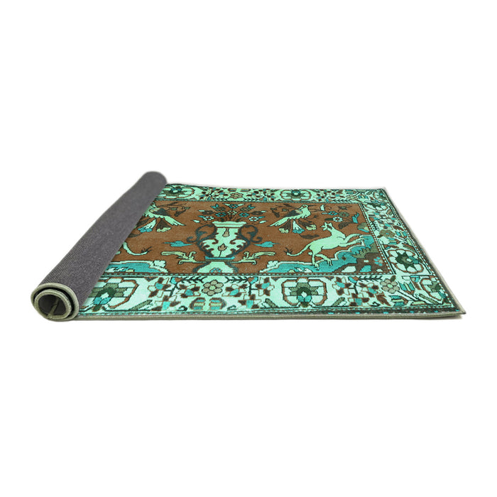 Sideview of Animal Turquoise Traditional Rug, tr1042turq